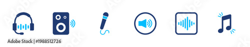 Audio devices icon set. speaker, headphone, sound, music, technology. solid style icon collection.