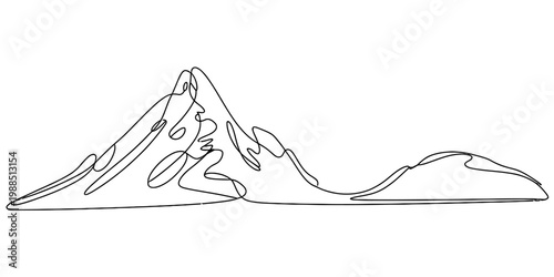 Minimalist continuous line drawing of a majestic mountain range on a clean white background Vector, illustration