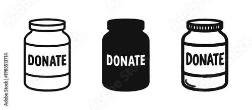 Donation Jar and Charity Bottle Icon Set for Fundraising and Voluntary Giving