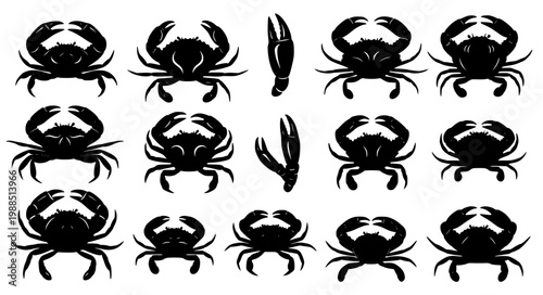 Crab Silhouette Vector Set Sea Animal Marine Illustration Collection Black Icon Pack