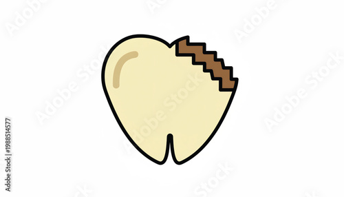 Tooth icon with cracked corner and simple flat design, symbolizing dental care, repair, and oral health protection