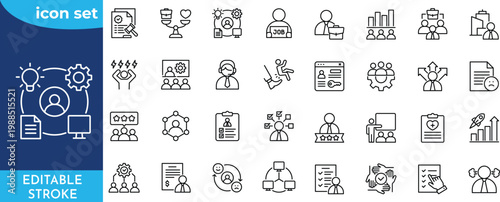 Employee line editable icon set.  Editable stroke. Contain icons related to Employee, worker, human resource, and more.