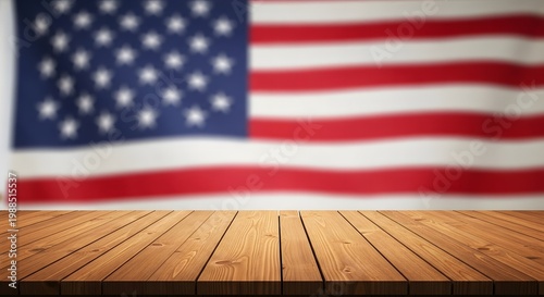 American flag displayed with wooden tabletop a patriotic and symbolic composition