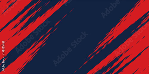 A dynamic abstract background features a bold contrast of red and navy blue separated by angled brush strokes, creating a visually striking and textured composition vector