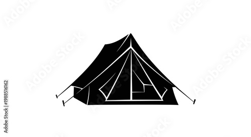 A minimalist vector illustration of a black tent with white lines on a plain background