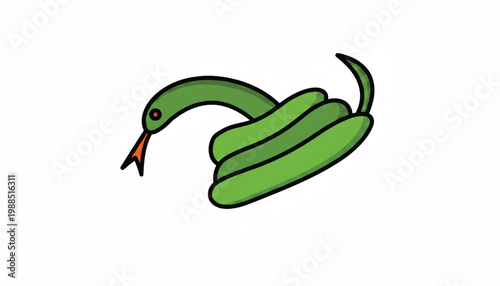 Cartoon planet icon with green swoosh and smiling face, simple vector style for kids and science themes