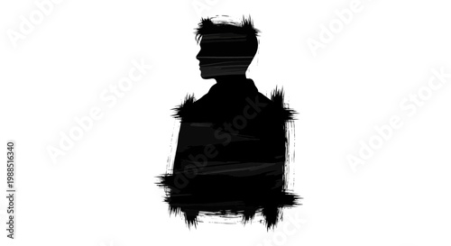 A black silhouette of a man with a rough texture on a white background