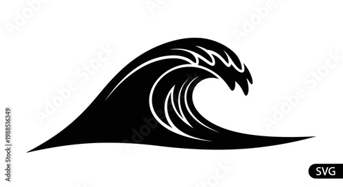 A black wave icon in a minimalist flat design style on a white background