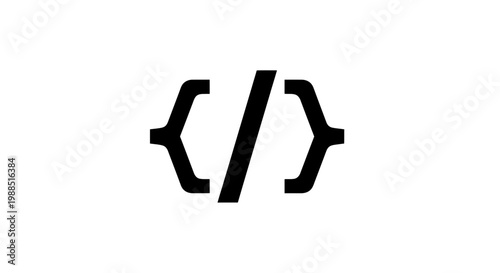 A minimalist vector graphic of a code tag icon in a flat design style