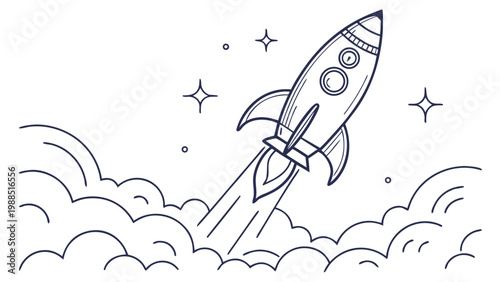 Whimsical rocket blasting off into starry space, symbolizing dreams and ambitious journeys.