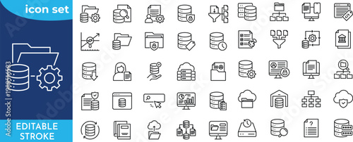 Minimalist Data Catalog outine icons set with editable stroke. thin linear illustration. Editable stroke.