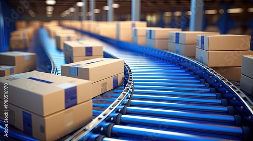 Modern supply chain automation with a high tech conveyor belt system