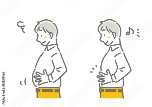 お腹周りが気になる男性　シンプルでお洒落な線画イラスト