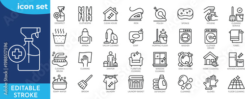 House Cleaning line editable icon set. Editable stroke. Vector