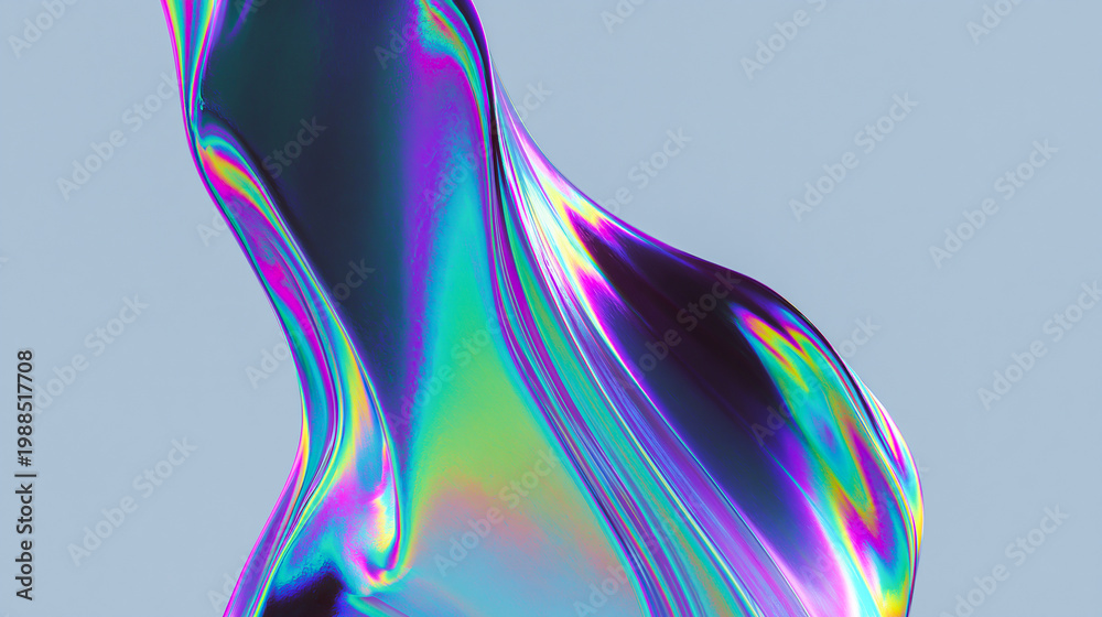 Obraz premium Abstract Iridescent Liquid Wave Floating in Air for Modern Graphic Design and Holographic Tech Background Concept