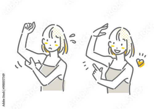 二の腕のたるみが気になる女性　シンプルでお洒落な線画イラスト