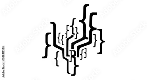 A minimalist vector graphic illustration of a stylized code symbol