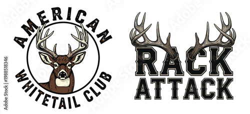 American Whitetail Club and Rack Attack logos with deer antlers and text design