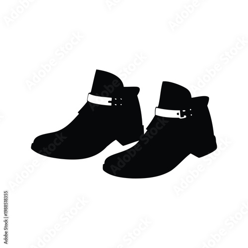 Elegant black and white silhouette vector illustration of stylish ankle boots with straps, pilgrim shoes silhouette vector illustration
