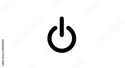 A simple black power button icon on a white background