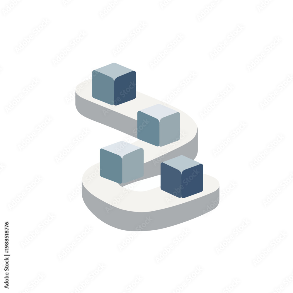 Obraz premium Isometric illustration of four colored cubes on an upward curved path of a light grey platform