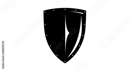 A black shield icon with a white background and rivets, symbolizing protection and security