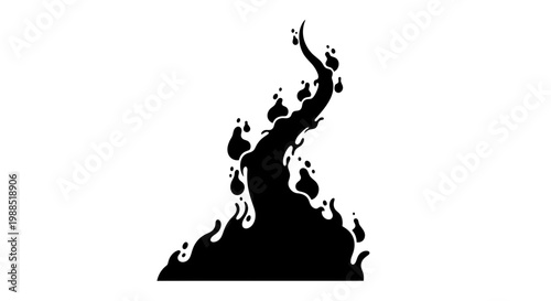 A minimalist black silhouette of a flame or lava flow on a white background