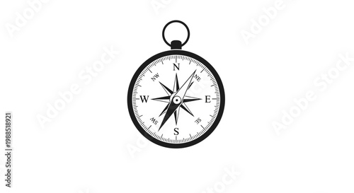 A minimalist vector graphic of a compass with a black outline and white face