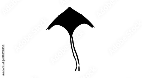 A minimalist black kite icon on a white background, perfect for design and illustration purposes.