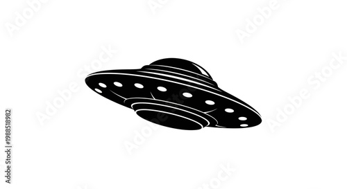 A minimalist black and white illustration of a UFO flying saucer with a simple design