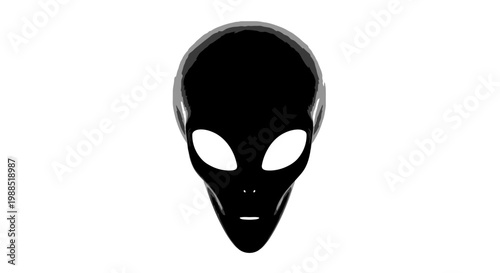 A minimalist black alien head icon with glowing eyes on a white background