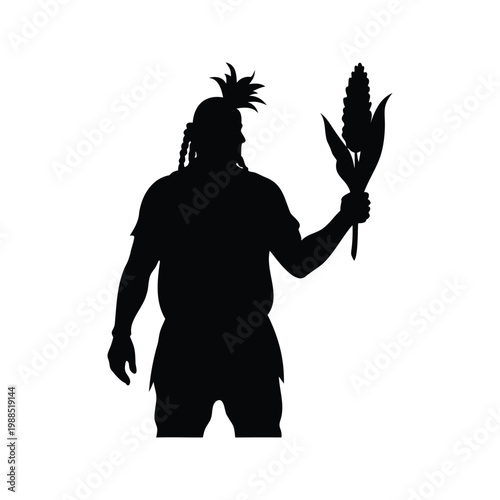 Silhouette of a person holding a pineapple, vector illustration design, native american with corn silhouette vector illustration