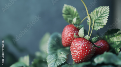 Ripe strawberries with leaves in the garden