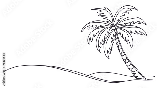 Simple line drawing of a palm tree on a sandy beach