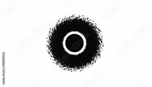 Ink splash icon with central ring circle design, high contrast black and white splash background for branding