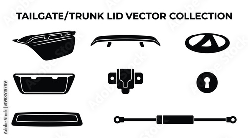 Automotive vector collection with tailgate trunk lid and components