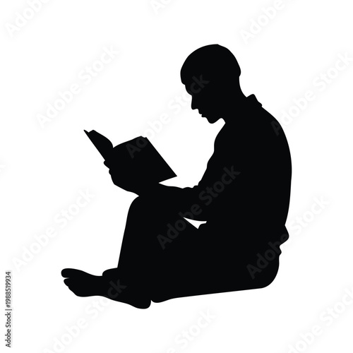 Silhouette of a person sitting and reading a book, vector illustration, person reading islamic book silhouette vector illustration