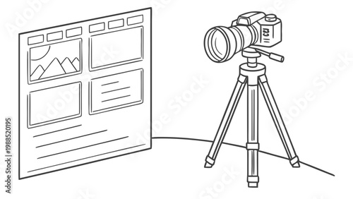 Camera on tripod captures storyboard layout for creative project planning