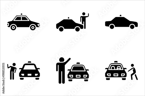 Taxi icon set, Car silhouette line icon. Cab symbol. vector illustration on white background