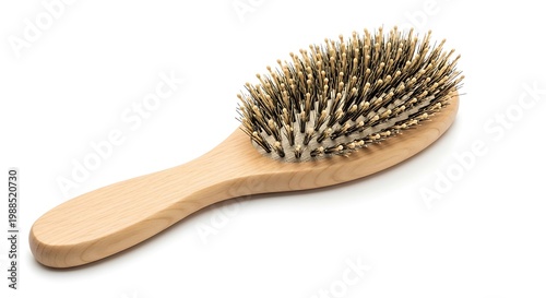 Wooden hair brush with bristles isolated.