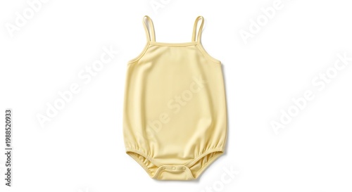 Yellow baby romper on white background.
