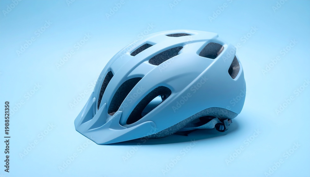 Fototapeta premium Light blue bicycle helmet on a gradient blue background