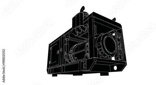 A detailed vector illustration of a mechanical device with intricate internal components