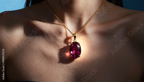 High Fashion Editorial Alexandrite Pendant Lifestyle with Split Color Lighting