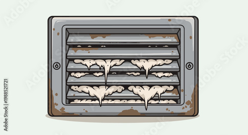 Grimy gray vent with dripping white goo and brown streaks