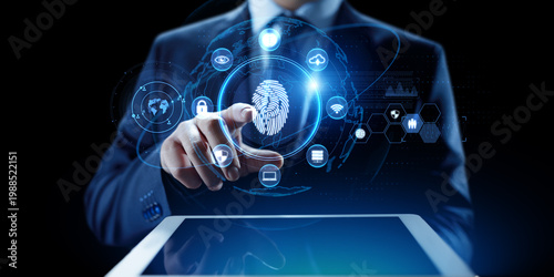 Biometric Security Access and Digital Identity Interface on Virtual Screen.