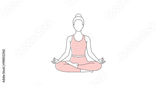 Woman meditating in lotus position, yoga pose, serene, calm, healthy lifestyle, mindfulness, relaxation, illustration