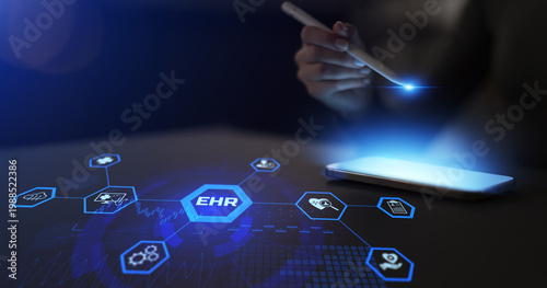 EHR Electronic Health Records and Digital Medical Information Management as Healthcare Technology Concept.