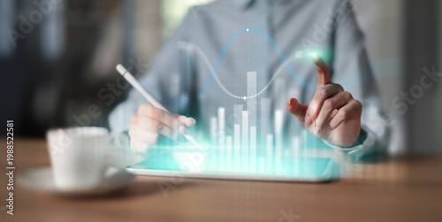 Interactive Data Analysis and Business Chart Visualization on Virtual Screen.