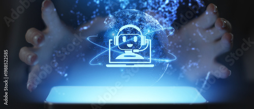 AI Chatbot and Virtual Assistant Automation Illustrated on a Digital Interface.